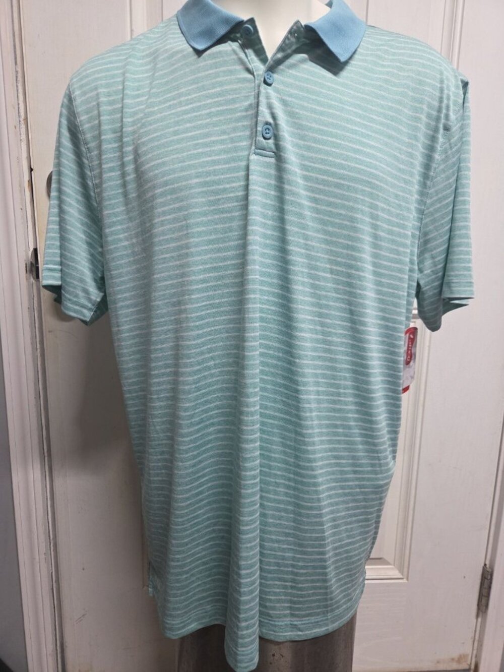 BCG Mens Shirt Golf Size XXL Aqua With White Stripes